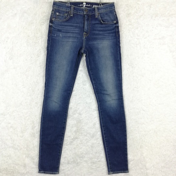 7 For All Mankind Womens Jeans Skinny Guenevere Blue Denim Mid Rise Whiskered 27 - Picture 1 of 11
